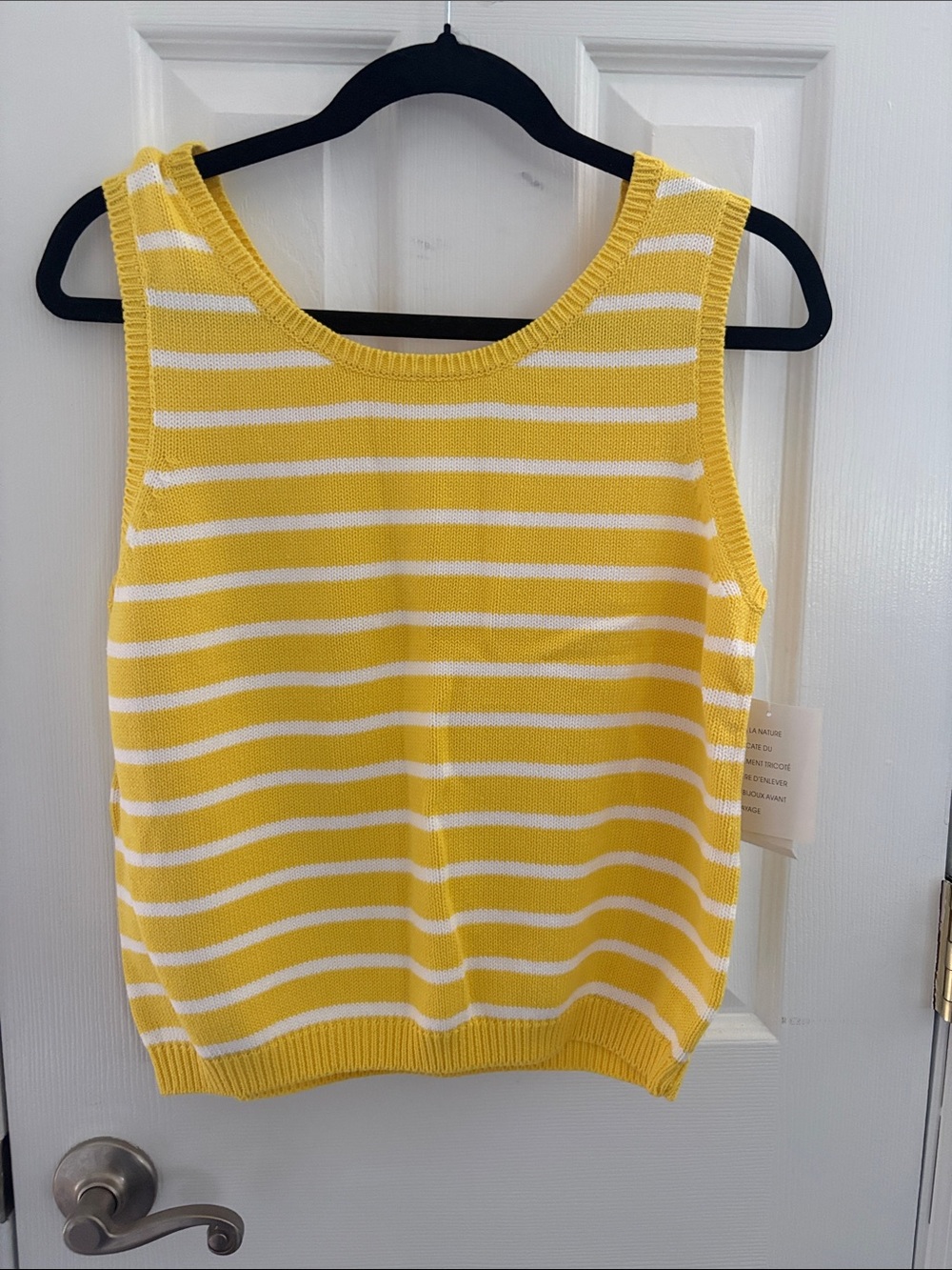 JEANNE PIERRE Yellow and White Striped Knit Tank